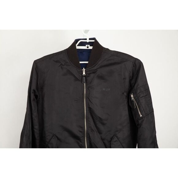 HUF Reversible Jacket Men Medium Black Blue Hawks Pockets Full Zip - Picture 6 of 16